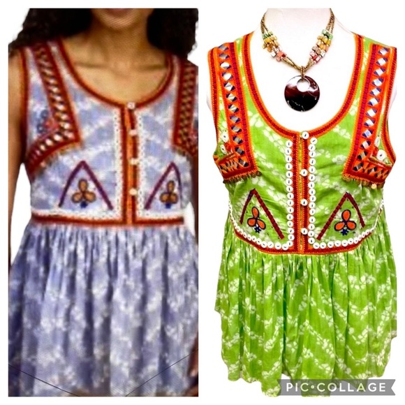 Indigo Moon Peplum Embroidered Coin Button Blouse - Picture 1 of 6